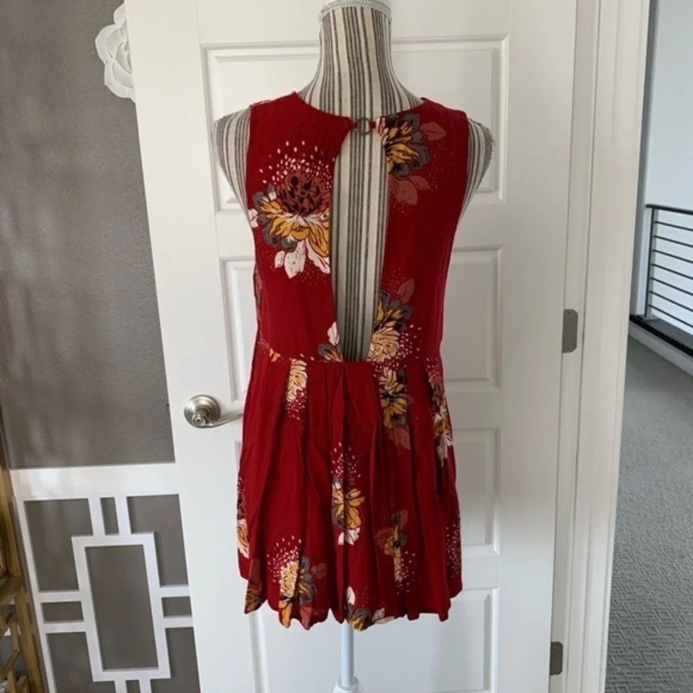 Free People Pleated Floral Sleeveless Top with Open Back